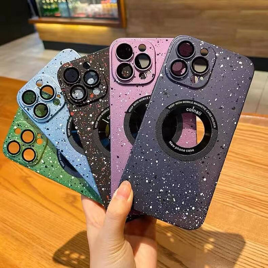 Starry Hollow Phone Case Magnetic Charging Hard Case for iPhone